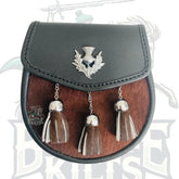 Half Dress Leather Sporran with Brown Cow Fur – 3 Matching Tassels by BattleOfKilts